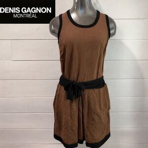 DENIS GAGNON – Sleeveless Brown Dress with Black Trim – Size S